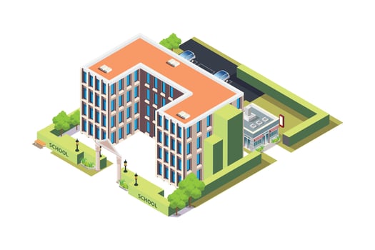 Modern school building with green environment vector
