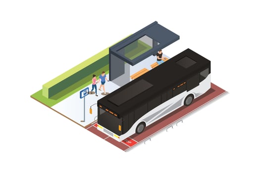 City bus stop with passengers waiting vector