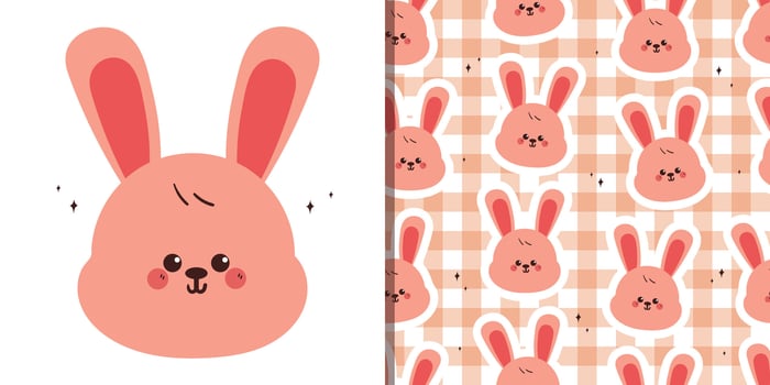 Cute bunny illustration and pattern vector