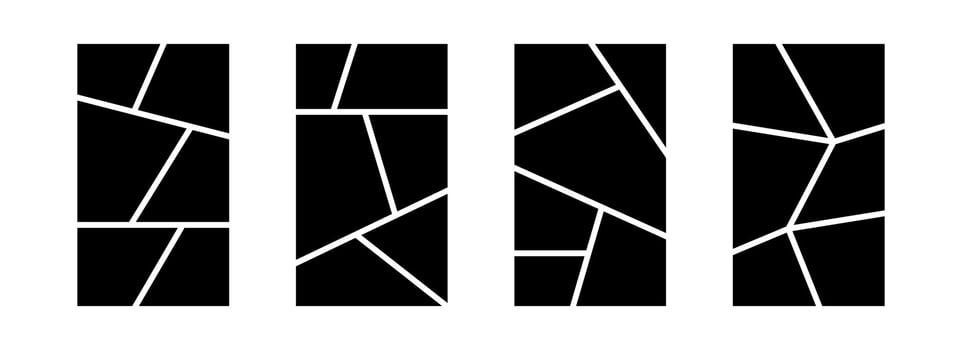 Image collage layout template set. Black mosaic mood board grid collection. 6 picture composition arrangement. Photo album or memory wall idea for banner, poster, mockup, flyer, brochure vector