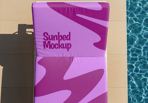 A purple and lavender sunbed mockup sits poolside psd