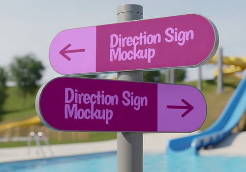 A direction sign mockup indicates two opposing directions psd