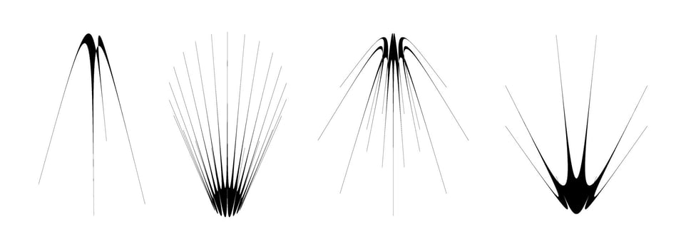 Black thin spiky element set. Abstract sharp thorn shapes and angular twinkles bundle. Futuristic spokes objects for poster design, collage, banner, logo, card, icon, label, sticker, badge vector