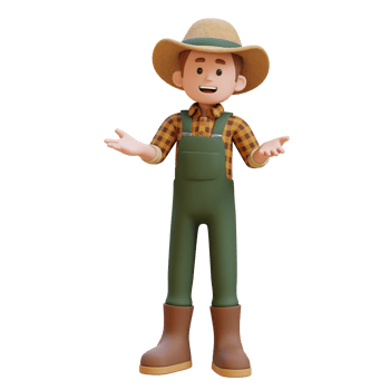 3D farmer character in talk and presenting gesture png