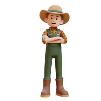 3D farmer character standing confident with arms crossed png