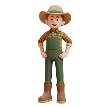 3D farmer character standing confident with hands on hips png