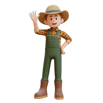 3D farmer character waves hand say hello png