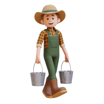 3D farmer character working and carrying two bucket png
