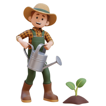 3D farmer character watering a sprout png