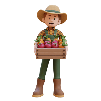 3D farmer character holding a crate full of vegetables. png