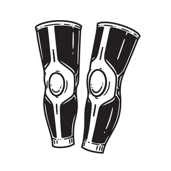 Detailed black and white illustration of two knee protection pads isolated on white background vector