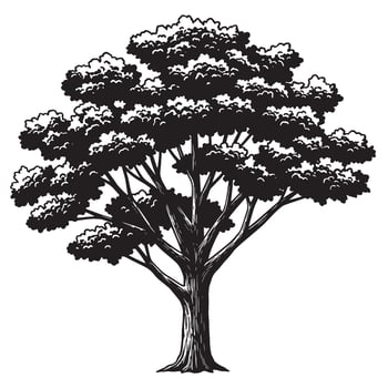 Detailed black and white illustration of a large tree with a full canopy isolated vector