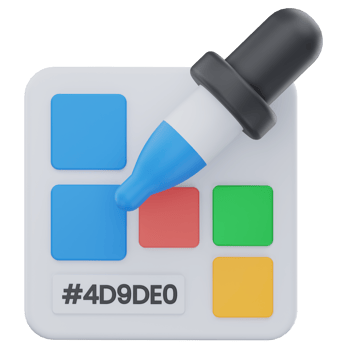3D illustration of a color picker tool featuring a dropper, colorful swatches, and a hex code, representing UI design, digital art, and color selection in creative software. png
