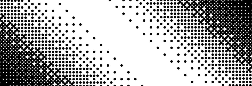 Black and white diagonal bitmap gradient texture. Slanted dithered background. Abstract pixel glitchy pattern. 8 bit game screen wallpaper. Fading pixel backdrop. Retro oblique halftone vector