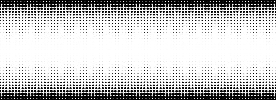 Dotted halftone gradient texture. Fading polka dot background. Repeated dots gradation pattern. Black and white vanishing comic pop art backdrop. Horizontal halftone raster effect wallpaper. vector