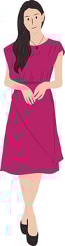 Elegant Woman in a Pink Dress, Standing Poses. vector