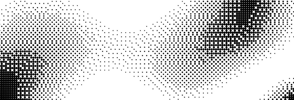Pixelated bitmap gradient texture. Black dither wavy background. 8 bit game screen wallpaper. Retro glitch pixel art backdrop. Abstract curve dithering border overlay. vector