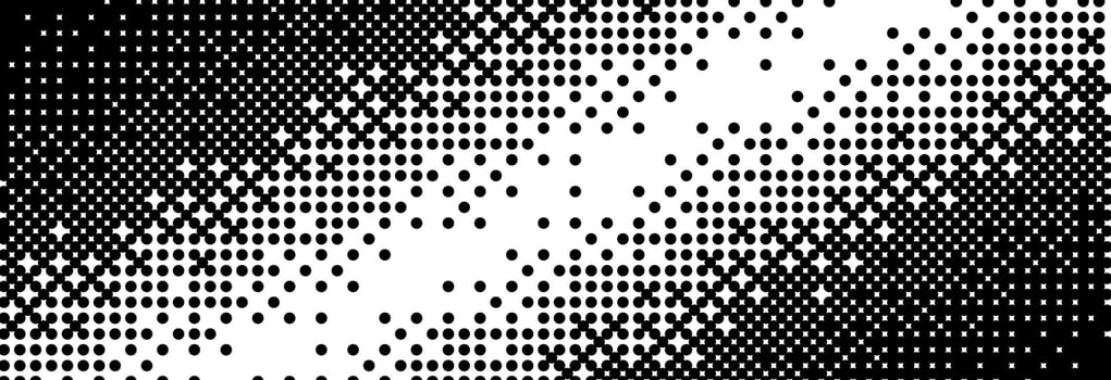Diagonal bitmap gradient texture. Black and white slanted dithered background. Abstract pixel glitchy pattern. 8 bit game screen wallpaper. Fading pixel backdrop. Retro oblique halftone vector