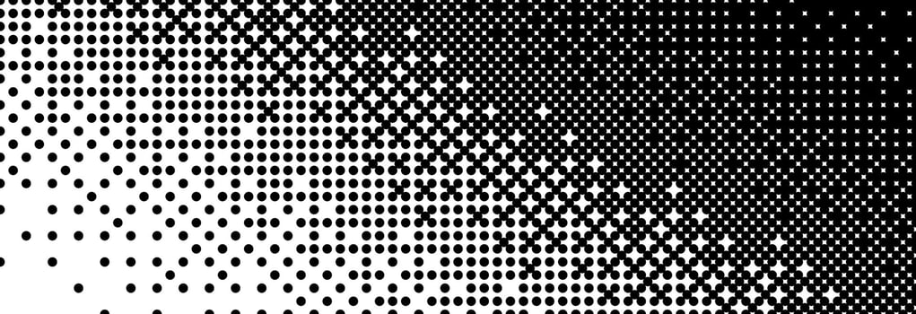 Diagonal bitmap gradient texture. Black and white slanted dither background. Abstract pixelated glitchy corner pattern. 8 bit game screen wallpaper. Fading pixel backdrop. Retro halftone vector
