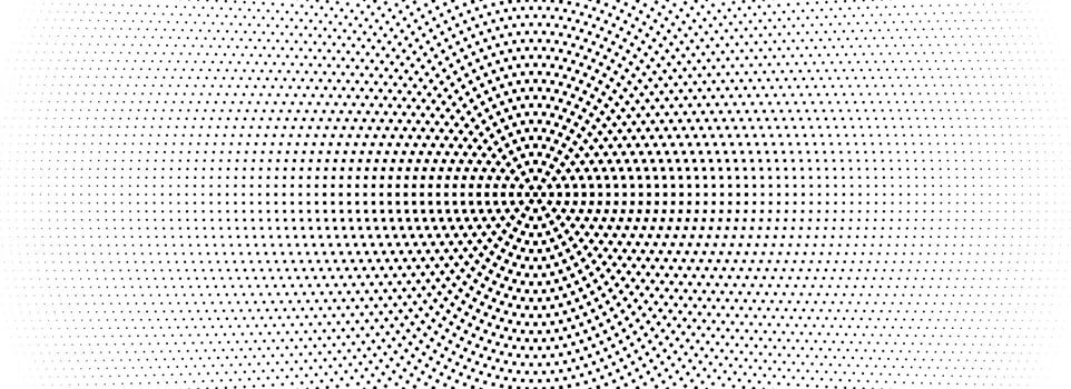 Halftone concentric dotted background. Square dots comic gradient texture. Radial fading gradation wallpaper. Black white rough grit overlay. Grunge gritty circular pop art cartoon backdrop vector