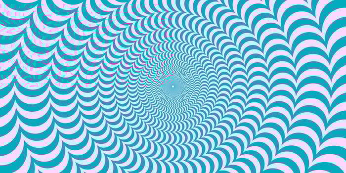 Blue and pink abstract wavy line surface. Radial distorted waves poster design. Optical illusion background. Trippy sunburst wallpaper. Spinning hypnotic illustration vector