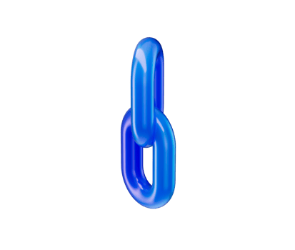 3D Gradient blue chain link icon with a glossy finish, symbolizing connection and unity. 3d illustration png