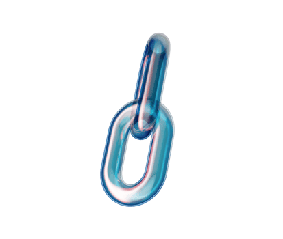 Two translucent, light blue, glossy chain links, one interlocked with the other. 3d illustration png