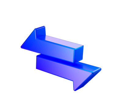Two shiny 3D arrows in a blue gradient, pointing left and right. 3D Illustration. png
