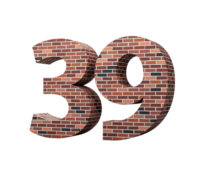 Bricks Wall Number Thirty Nine 39 Digit Made Of Colored Wall Of Bricks 3D Illustration png