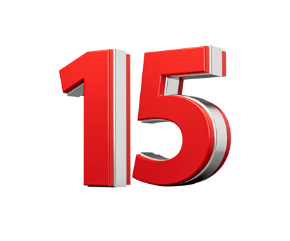 Bold Vibrant Red Number Fifteen Number 15 With Metallic On White Background 3D Illustration png