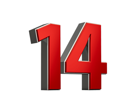 Bold Vibrant Red Number Fourteen Number 14 With Sleek Metallic White Background 3D Illustration png