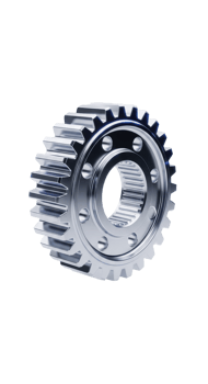 A shiny chrome gear isolated on transparent background for machinery png