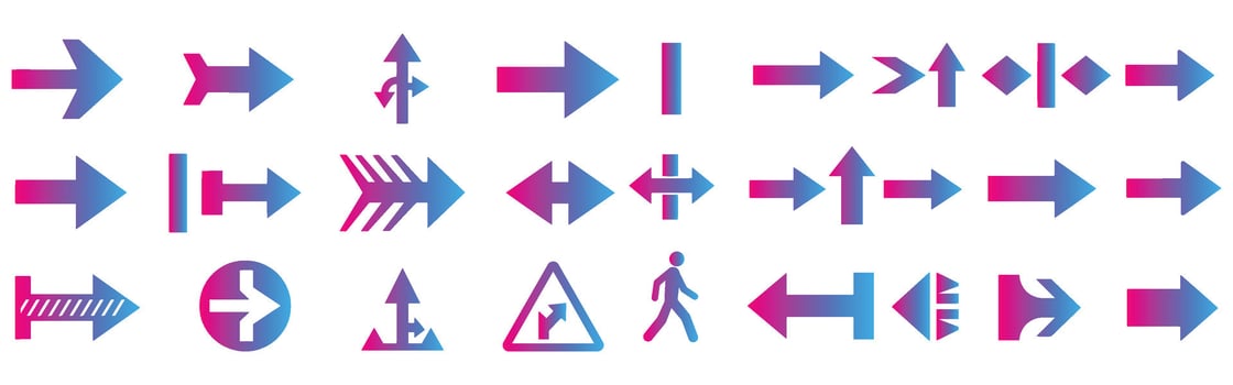 Set of modern gradient arrows and directional icons for navigation and infographics vector