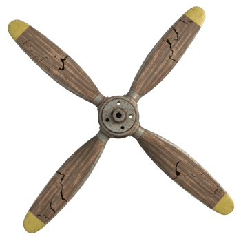 An old weathered airplane propeller is isolated on transparent background png