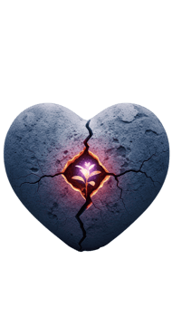 A stone heart with plant growing from cracks isolated on transparent background png