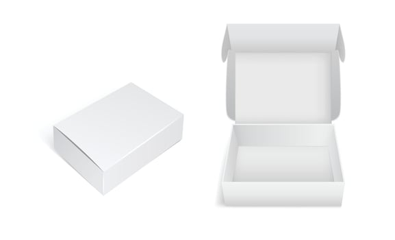 3d realistic cardboard box mockup, White blank box, Opening box with close up view for branding packaging template vector