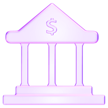3D icon of transparent glass style bank building with dollar symbol, representing finance, banking, savings, economy, and monetary services in digital context png