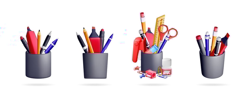 Colorful stationery in containers vector
