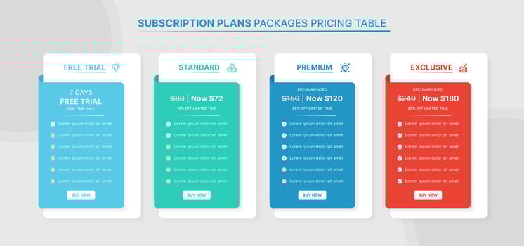 Price Comparison Table Infographic Template with 4 Subscription Plans vector