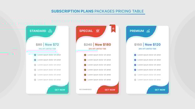 Price Comparison Table Infographic Template with 3 Subscription Plans vector