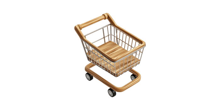 Wooden Shopping Cart. Sustainable Retail And Eco-Friendly Consumerism Concept Isolated On Transparent Background png