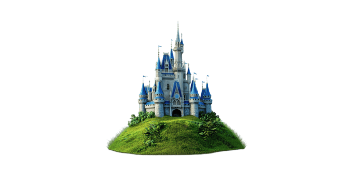 Majestic Fantasy Castle Hill. Enchantment And Fairytale Architecture Isolated On Transparent Background png