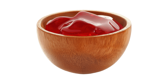 Red Gelatin Dessert In Wooden Bowl. Sweet Treat And Culinary Presentation Isolated On Transparent Background png