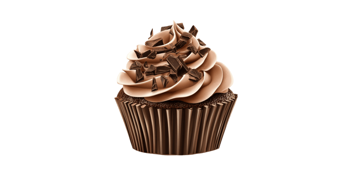 Chocolate Cupcake With Swirled Frosting And Shavings. Indulgent Dessert Isolated On Transparent Background png