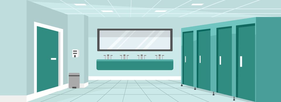 Modern bathroom with green lockers and sinks vector