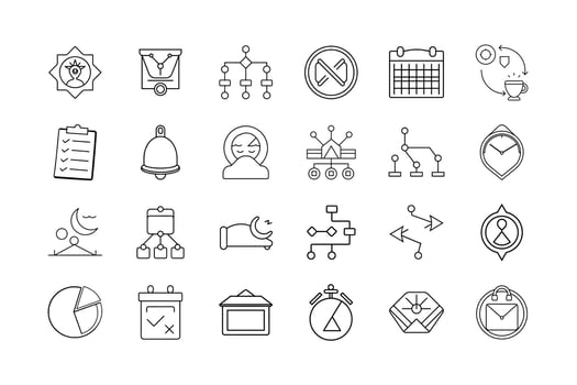 Time Management and Productivity Icon Set Task Planning Workflow Organization Scheduling Tools Focus Improvement and Efficiency Symbols vector
