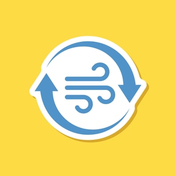 A blue and white icon of a circular arrow vector