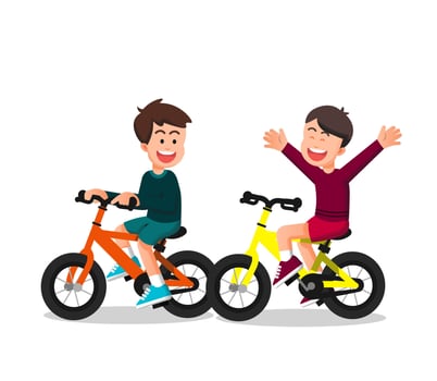 cute and happy boys riding bicycles together vector