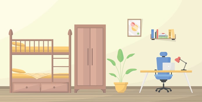 Bunk bed and workspace in a room vector