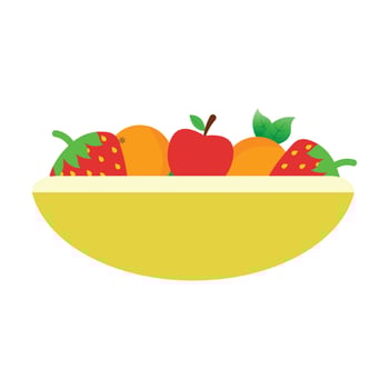 A fruit bowl filled with strawberries, apples, and oranges. Fruit bowl vector